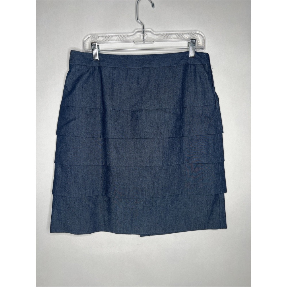 Larry Levine Navy Linen Blend Tiered Ruffle Pencil Skirt‎ Stretch Womens Size 10